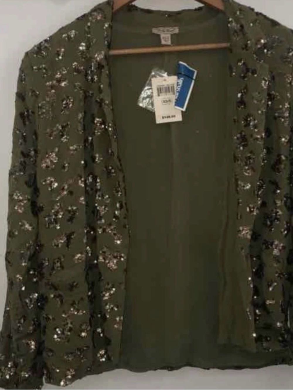 Nwt! Lucky Brand Olive Sequin Blazer Xs-s! Sparkly!